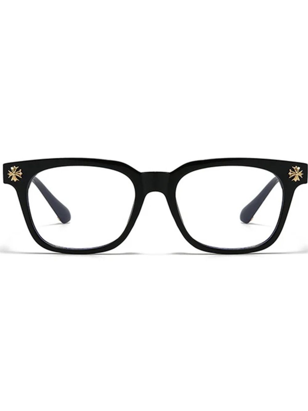 Chrome Hearts Black Rectangular Glasses with Gold Star Accent